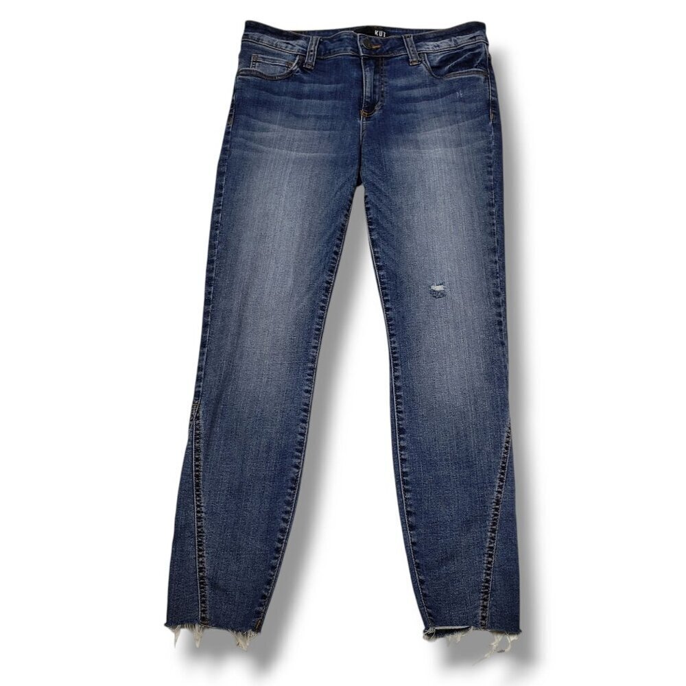 Kut from the Kloth Connie Ankle Skinny Jeans Womens 6 Fray Hem Distressed Mid Ri
